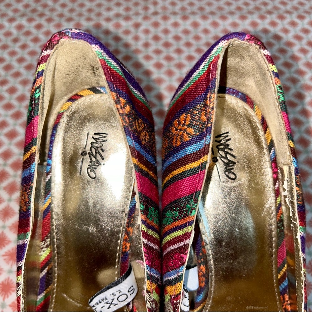 Mossimo multicolor textile Baja pattern wedge platform heels women’s size 8.5 - Picture 10 of 11